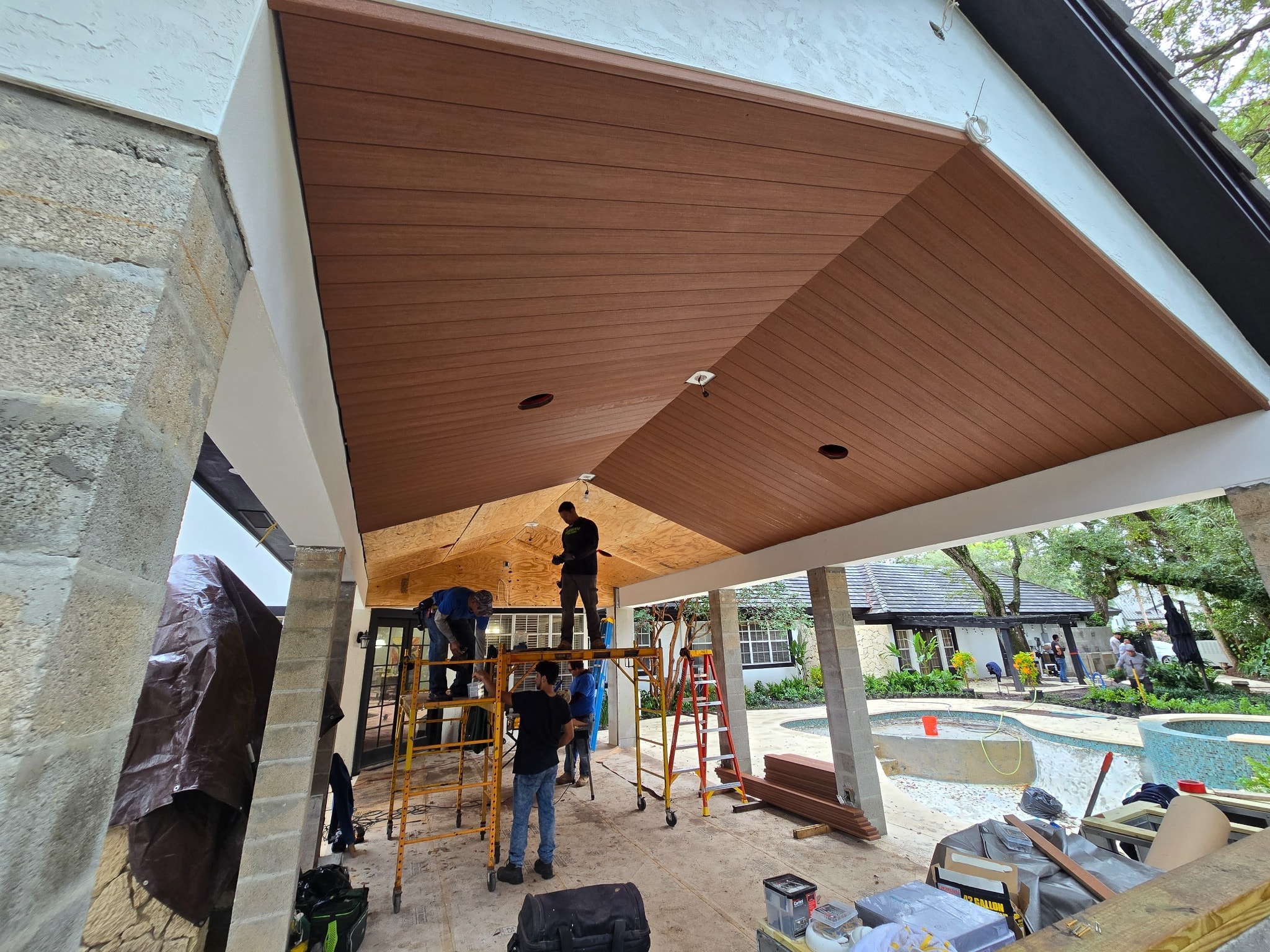 Covered patio ceiling installation