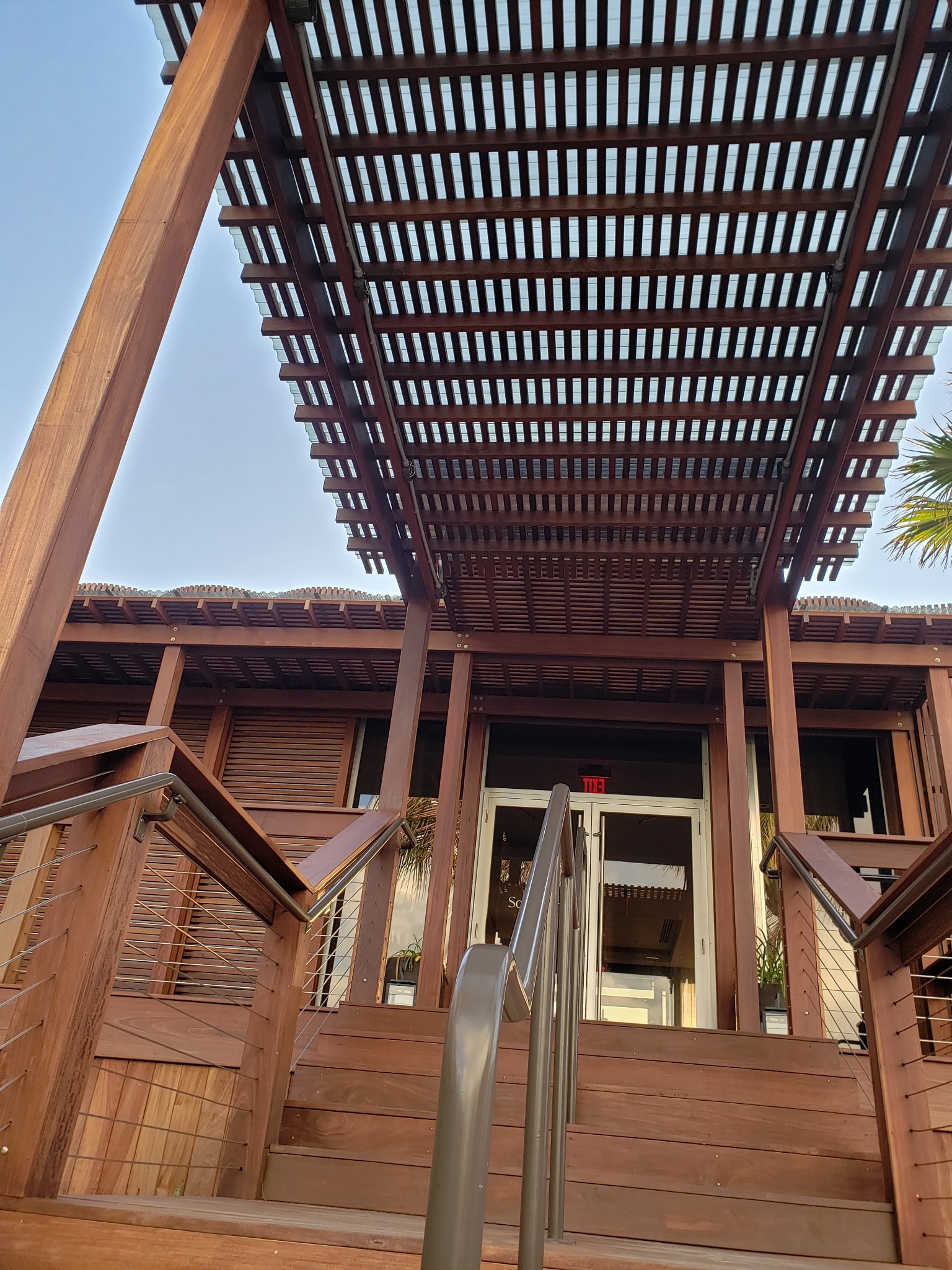 Custom hardwood pergola framing construction
